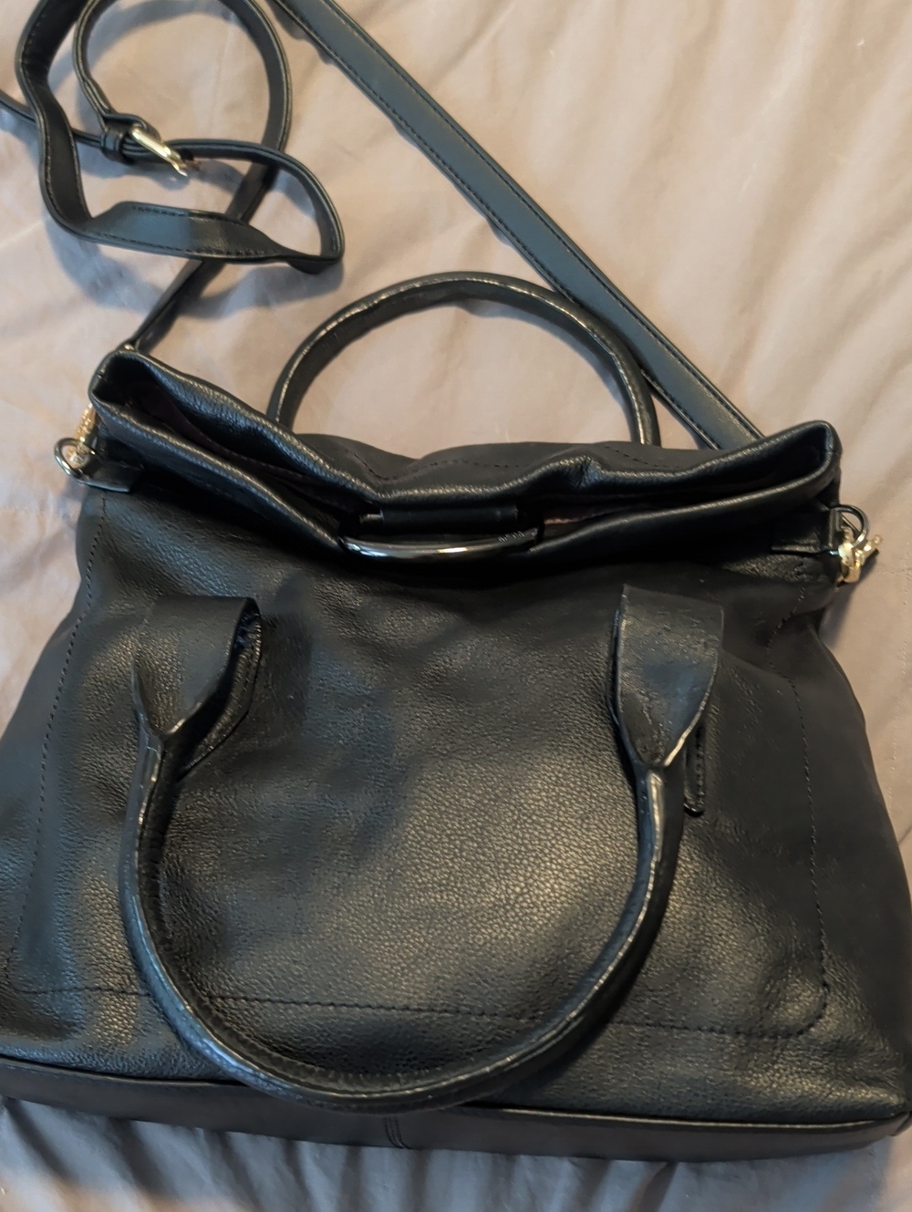 Classic Black Leather Shoulder Bag with Top Handles